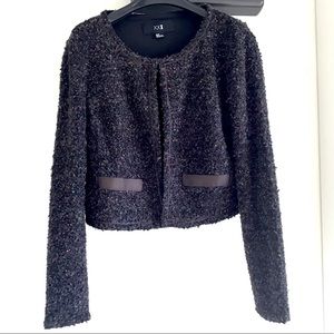 Grey Knit Bolero cardigan w Rainbow threads